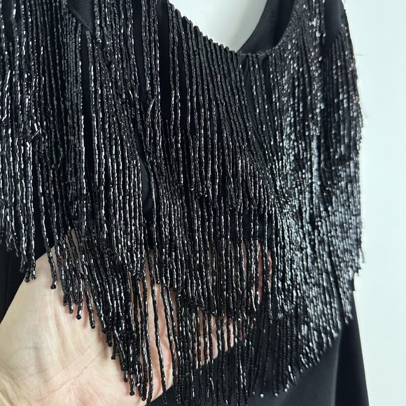 Vtg 90s Cache Slip Dress Fairy Grunge Sz 4 Beaded Fringe V Neck Cocktail Cruise - Picture 4 of 13